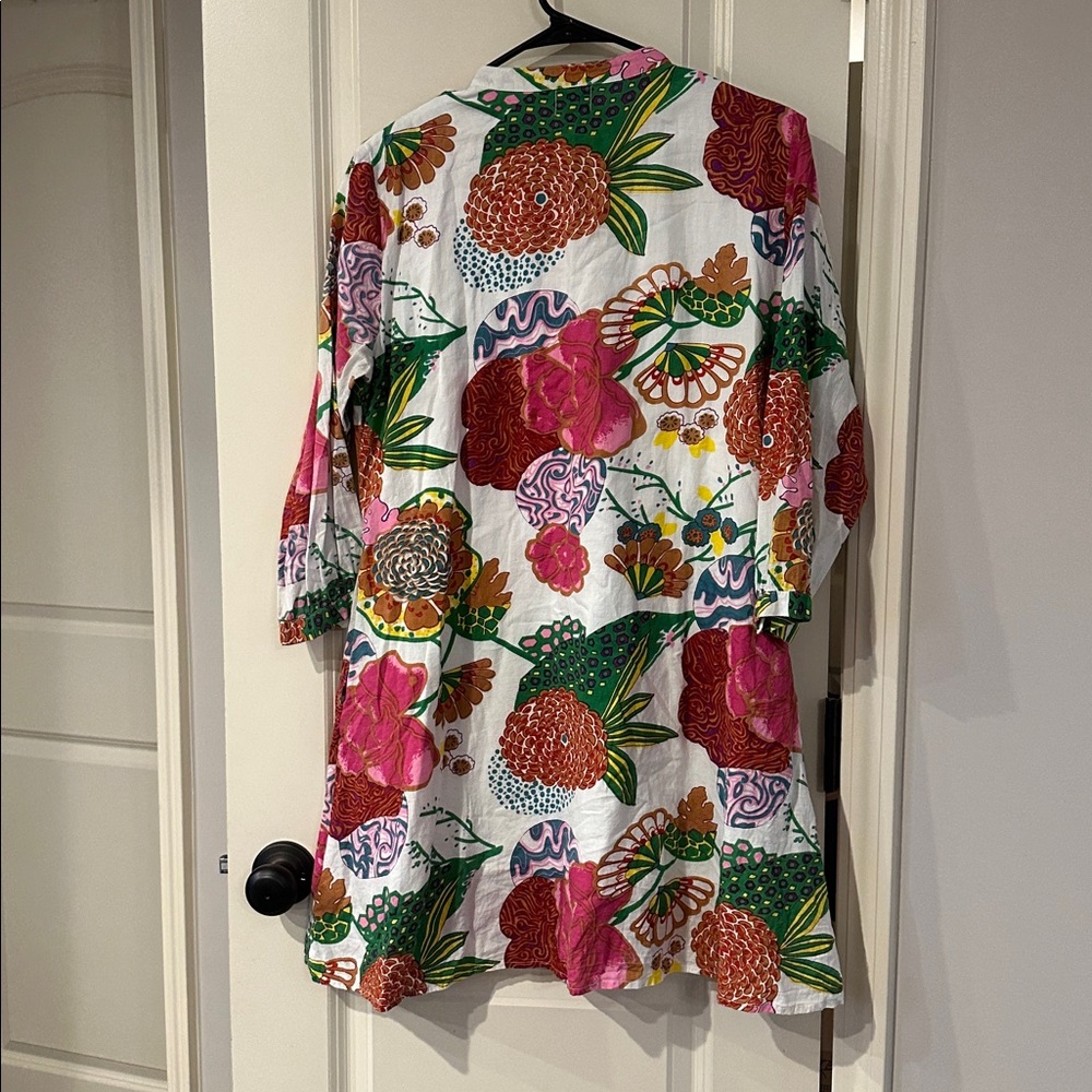 Charlee Floral V-Neck Cotton Dress in White with Multicolor Blooms - Picture 4 of 4